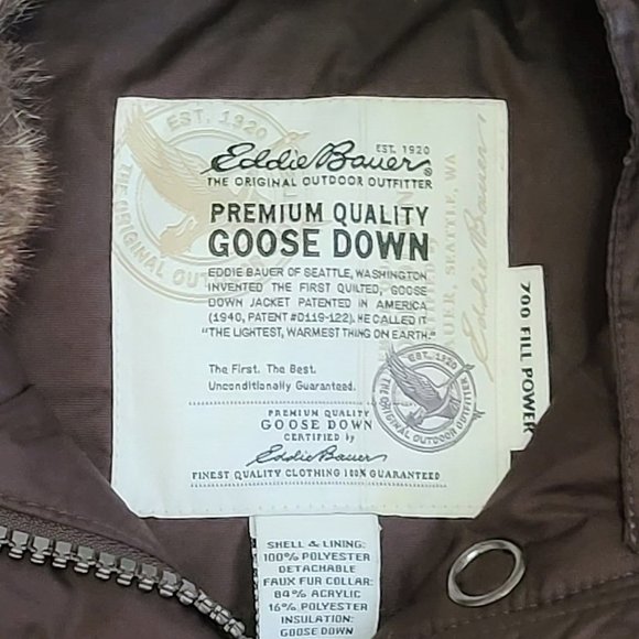 Eddie Bauer Vest size Small premium Goose Down Vest color brown faux fur removal - Picture 8 of 8